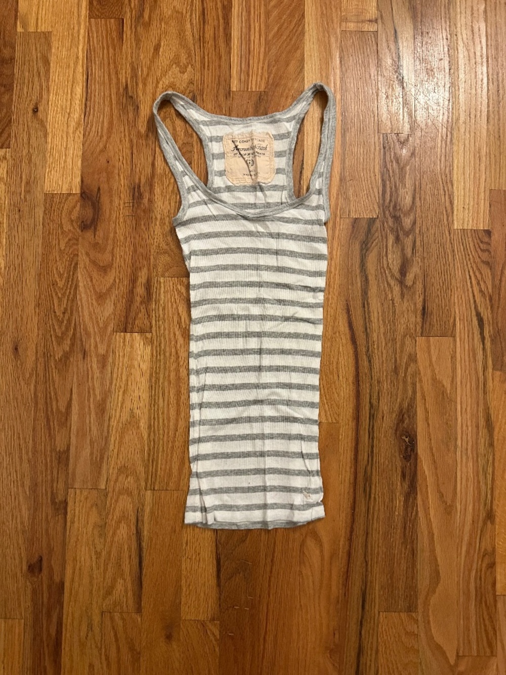 Abercrombie & Fitch Y2K Striped Ribbed Racerback Tank Top Gray White